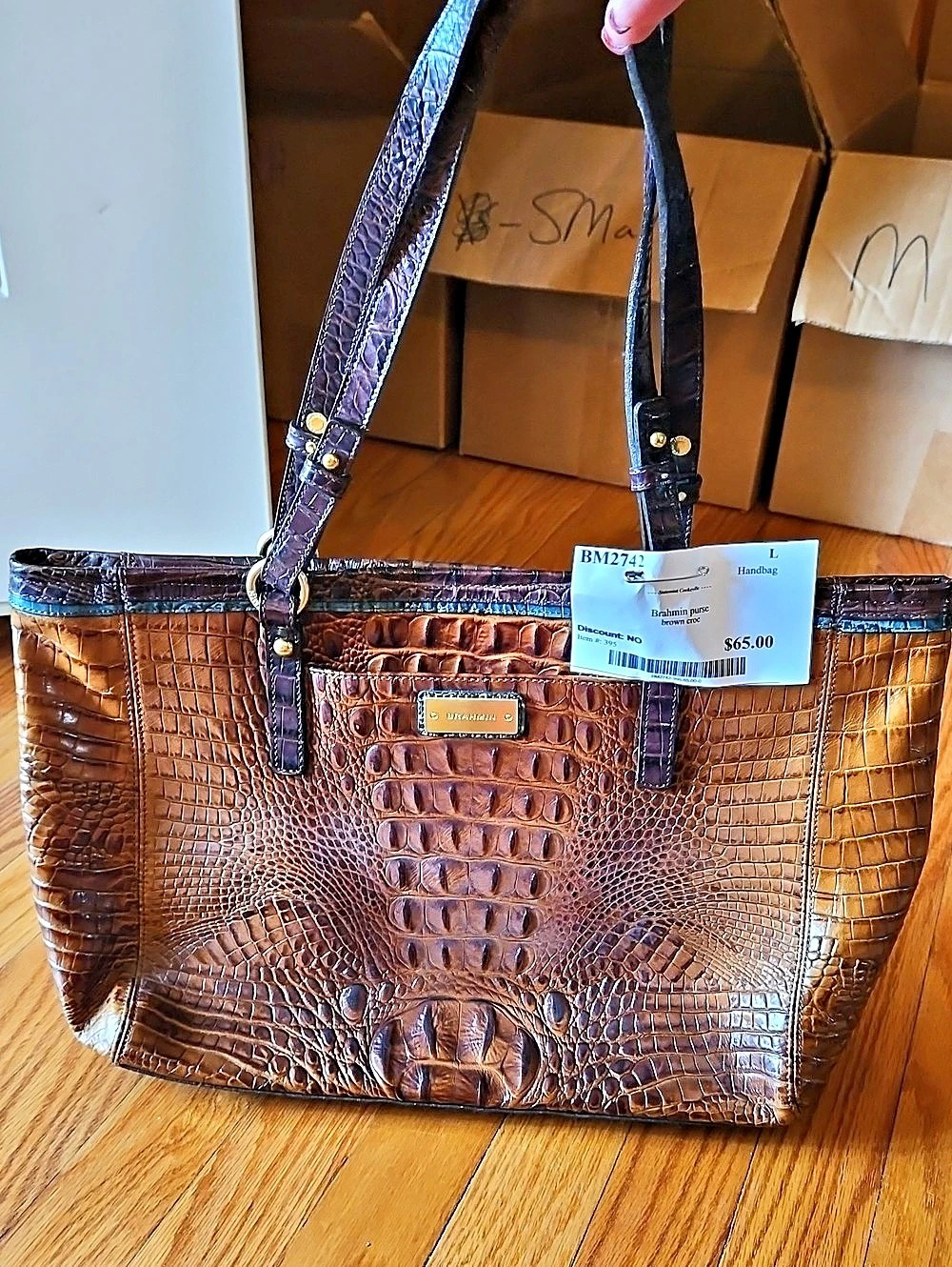 Brahmin Croc Embossed Brown Tote